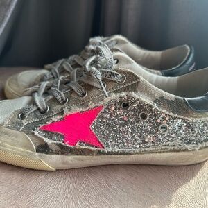 Golden Goose Sneakers with Camo & Pink Star and Glitter